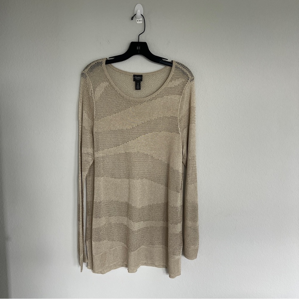 Chico’s Traveler’s Collection Gold Metallic Tunic Top Size XL